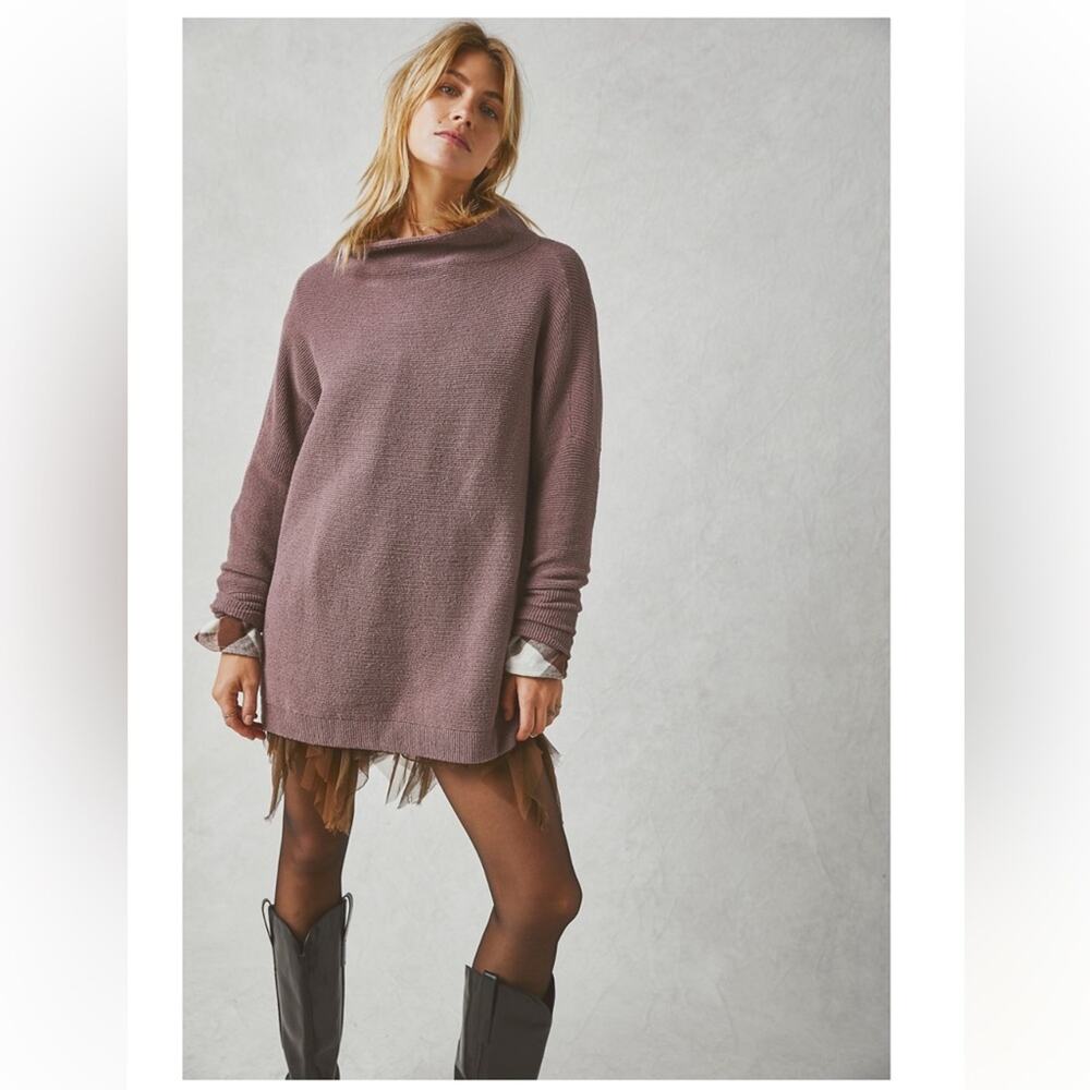 FREE PEOPLE Women's Mock Neck Oversized Cotton Ottoman Sweater in Nutmeg XS